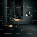 Abstract 3D Geometric Design with Black and Gold Elements