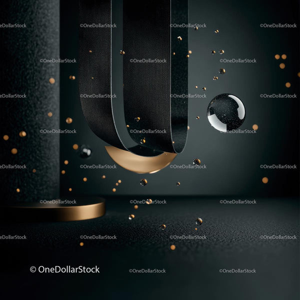 Abstract 3D Geometric Design with Black and Gold Elements