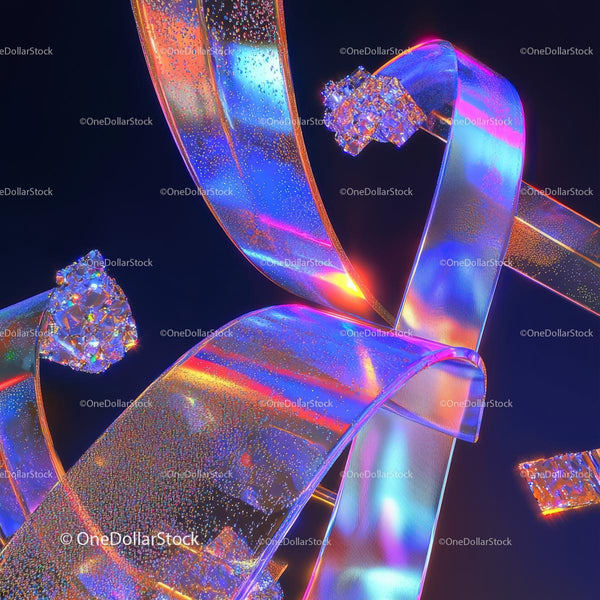 Vibrant Iridescent Ribbons with Neon Glow and Sparkles