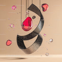 Floating Red Spheres with Geometric Elements on Beige