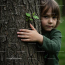 Child Embracing Tree in Lush Green Forest