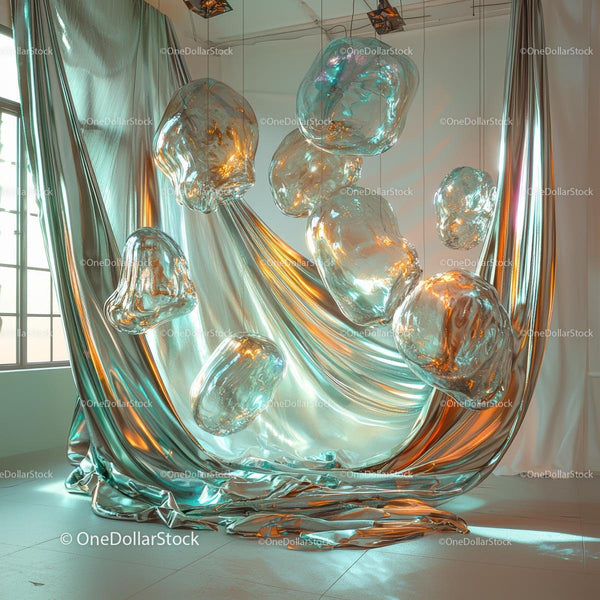 Abstract Glass Bubbles with Metallic Drapery