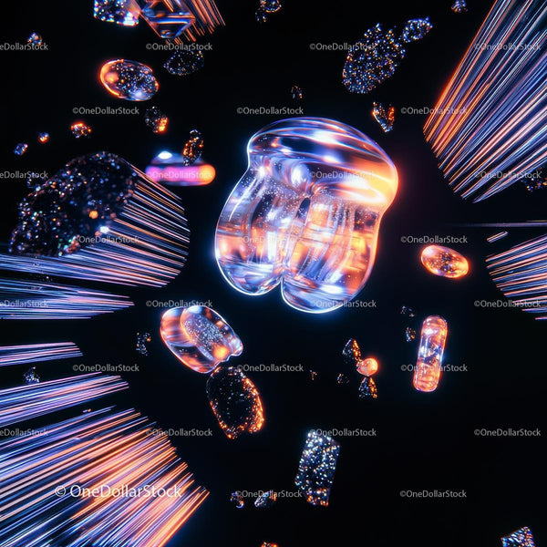 Futuristic Neon Shapes in a Cosmic Digital Space