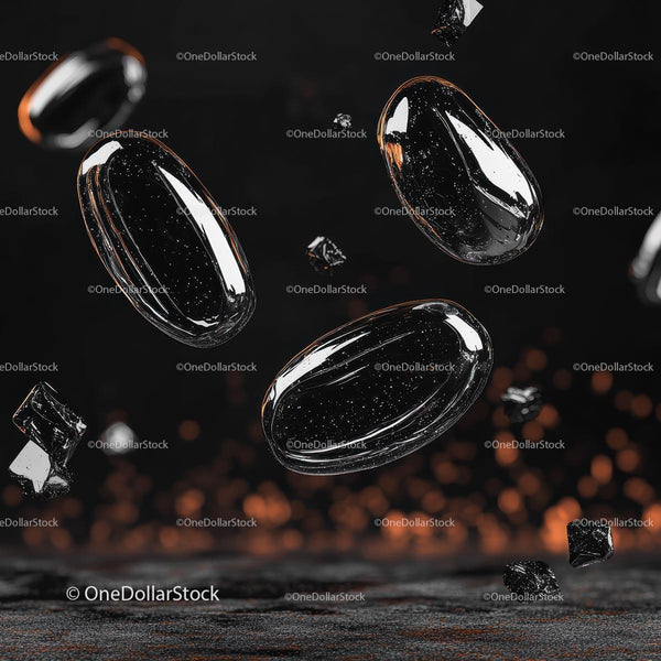 Floating Glass Capsules in Dark Abstract Setting