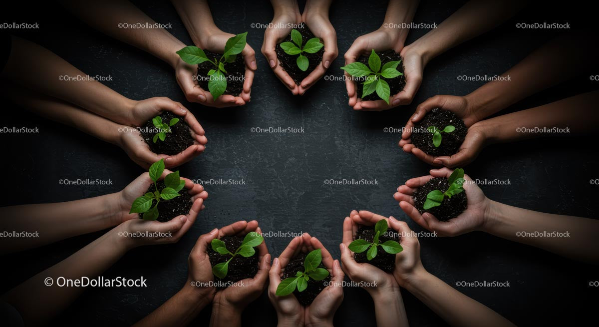 Hands Holding Young Green Plants Symbolizing Growth