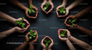 Diverse Hands Nurturing Green Seedlings Together