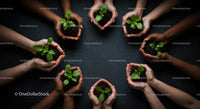 Diverse Hands Nurturing Green Seedlings Together