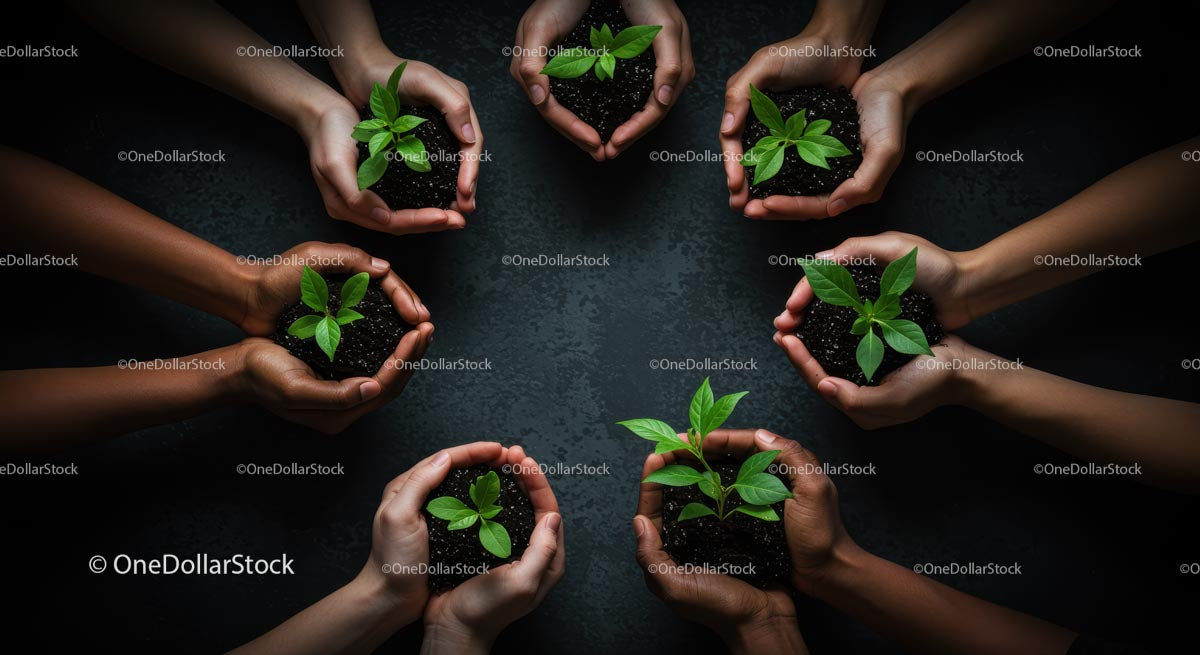 Diverse Hands Nurturing New Plant Growth Together