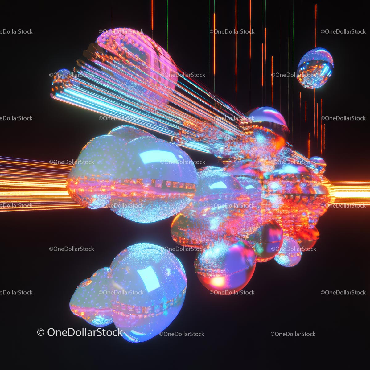 Futurystyczne kule neonowe z dynamicznymi smugami światła