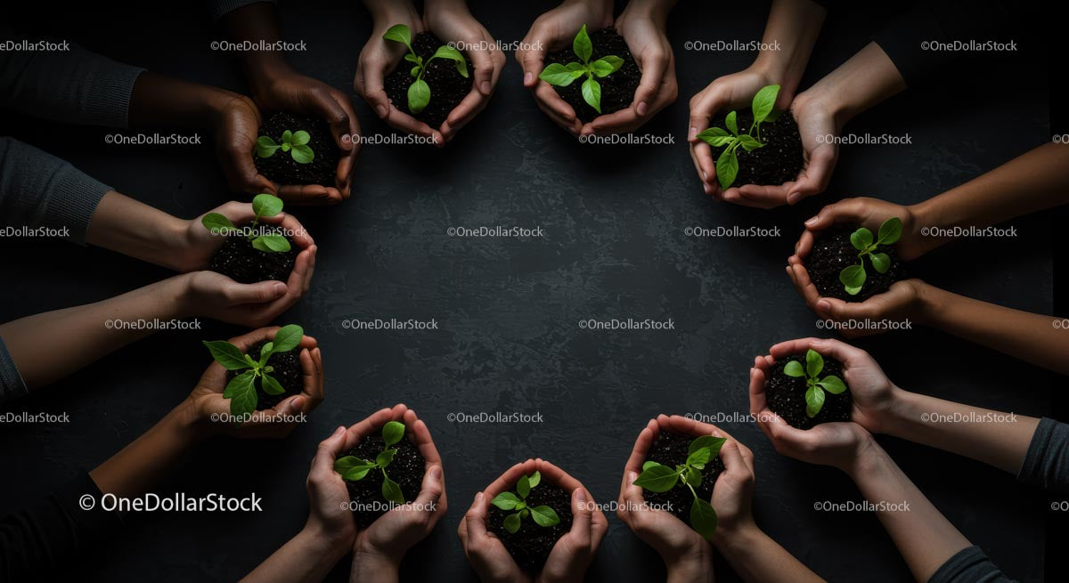 Diverse Hands Holding Seedlings for Sustainable Growth