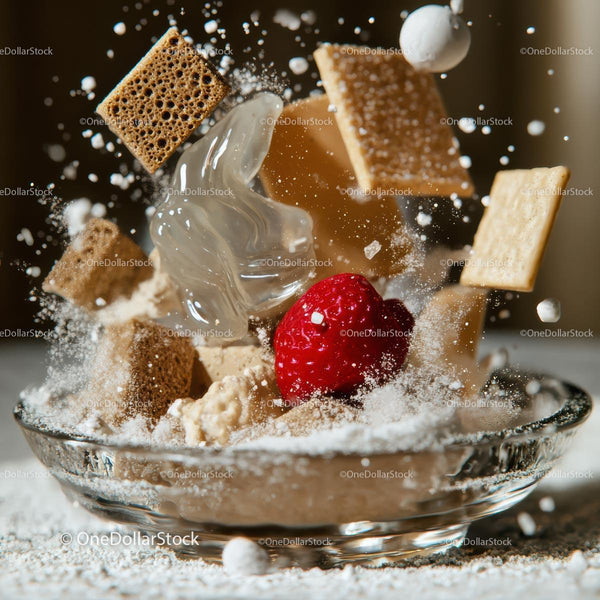 Dynamic Dessert Explosion with Raspberry and Biscuits