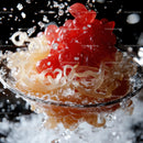 Artistic Frozen Dessert with Red Gelatin and Noodles