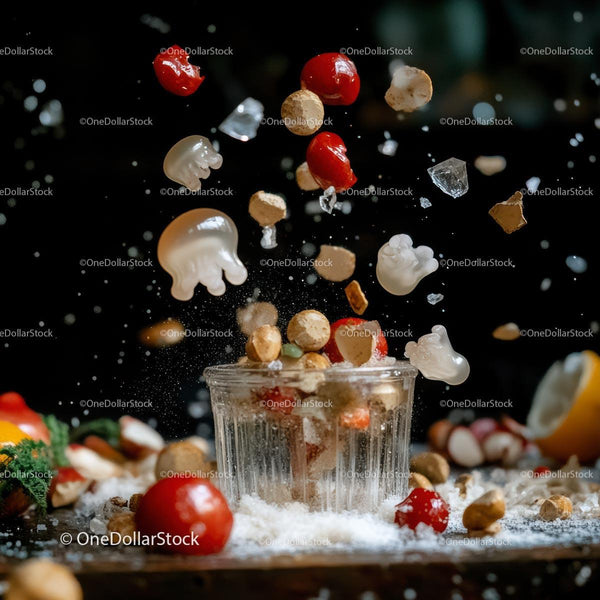 Dynamic Splash of Vibrant Ingredients in Motion