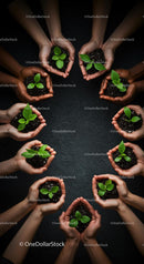 Diverse Hands Nurturing Green Seedlings in Soil