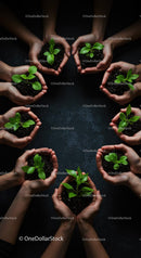 Hands Holding Young Green Seedlings in Dark Soil