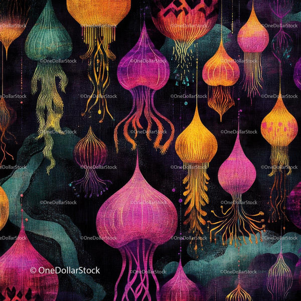 Colorful Jellyfish in Abstract Marine Fantasy