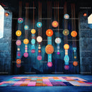 Colorful Hanging Textile Art with Geometric Patterns