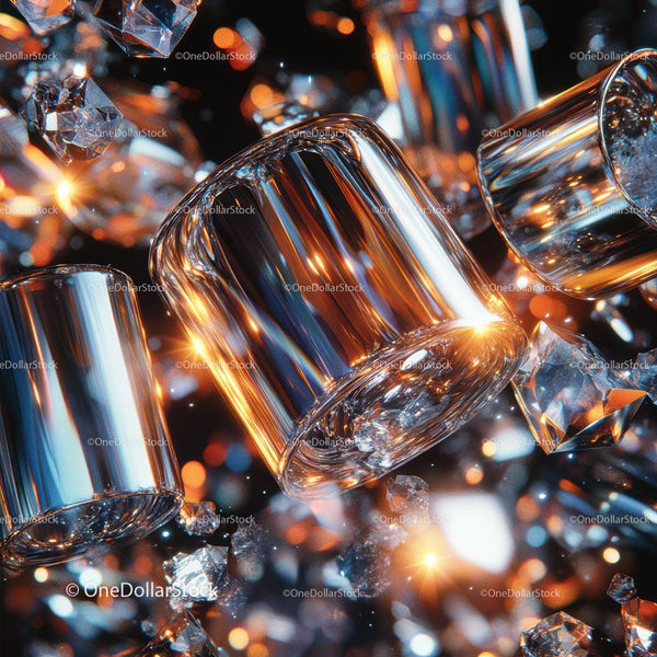 Elegant Glassware with Shimmering Reflections