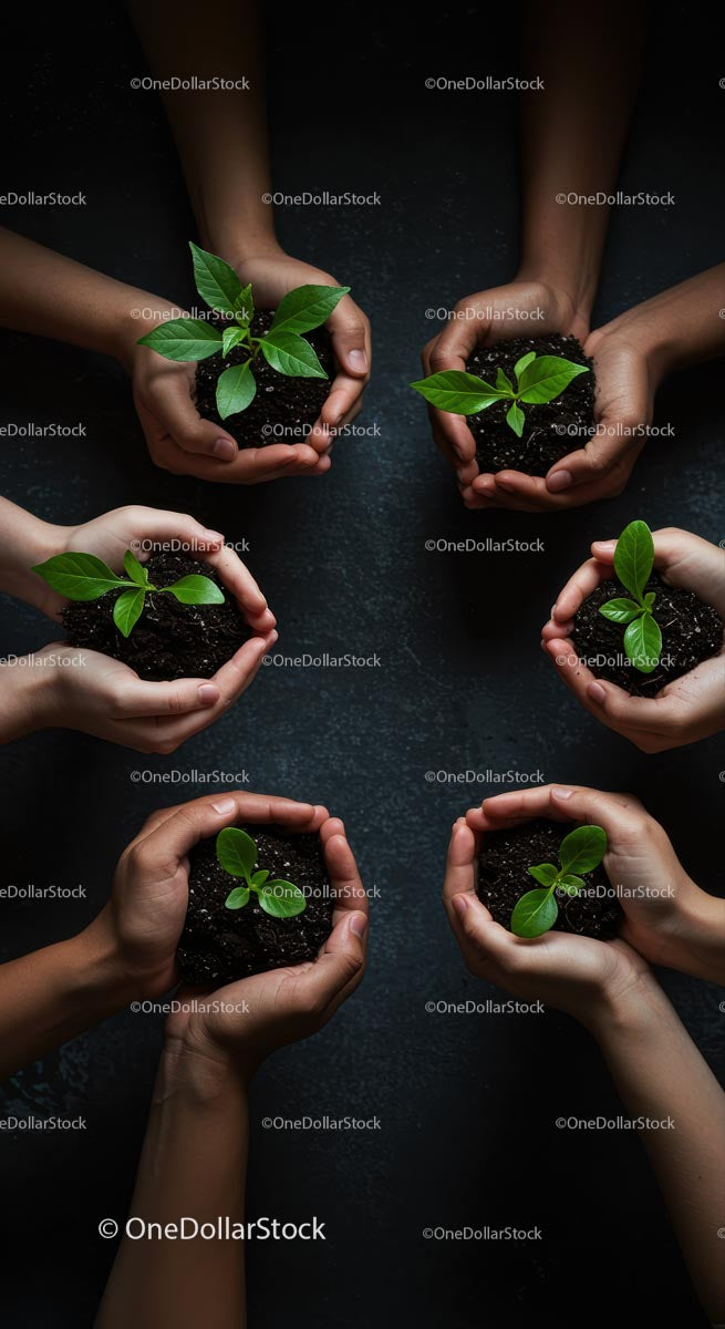 Hands Supporting Young Green Plants for a Sustainable Future
