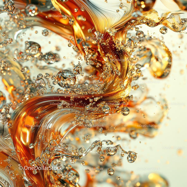 Gold and Amber Liquid Swirl with Bubbles in Motion