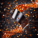 Silky Metallic Ribbon with Orange Sparkles in Motion