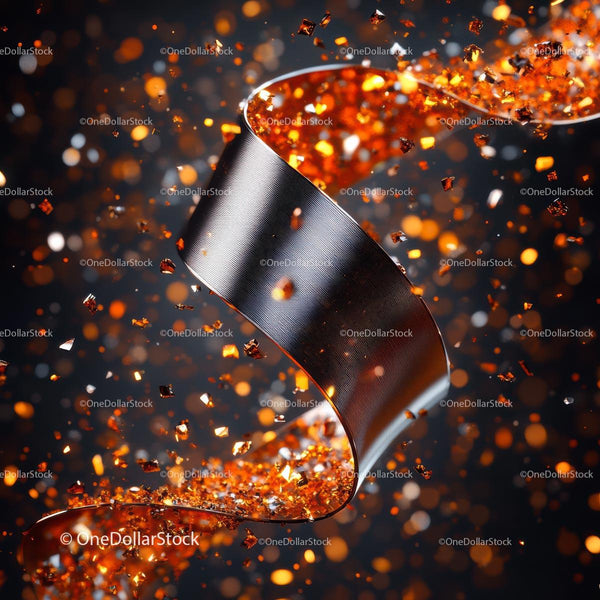 Silky Metallic Ribbon with Orange Sparkles in Motion