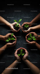 Hands Nurturing Small Green Plants in Unity