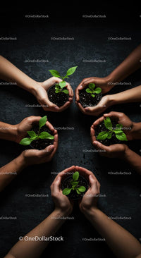 Hands Nurturing Small Green Plants in Unity