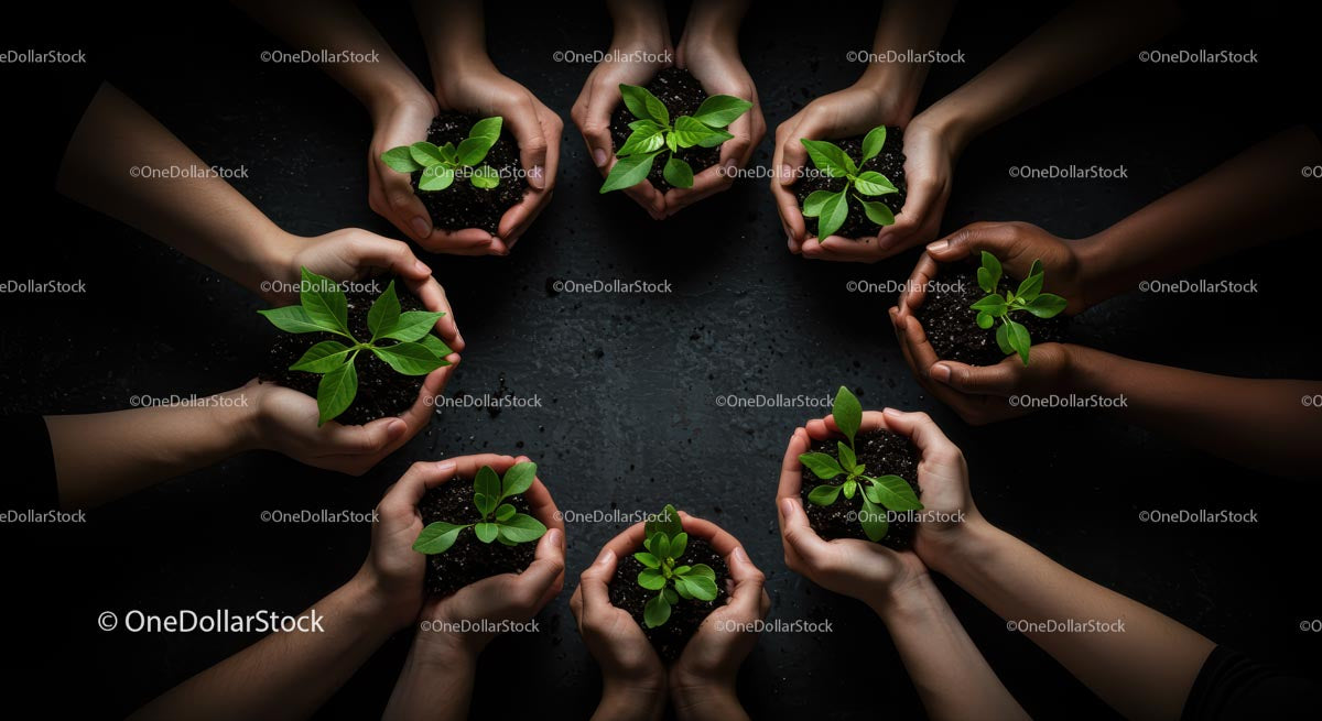 Hands Holding Vibrant Green Seedlings in Dark Soil