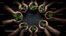 Hands Holding Vibrant Green Seedlings in Dark Soil