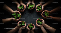 Hands Holding Vibrant Green Seedlings in Dark Soil