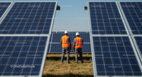 Engineers Inspecting Solar Panels on a Sunny Day