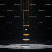 Futuristic Cosmic Scene with Glowing Orange Rings