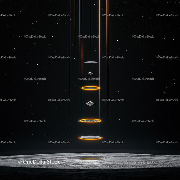 Futuristic Cosmic Scene with Glowing Orange Rings