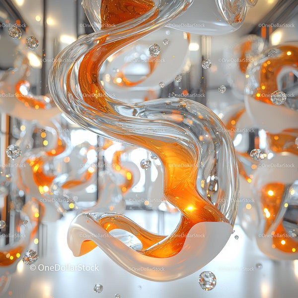 Abstract Glass Wave with Orange Highlights