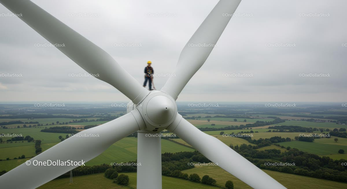 Engineer Performing Maintenance on Wind Turbine