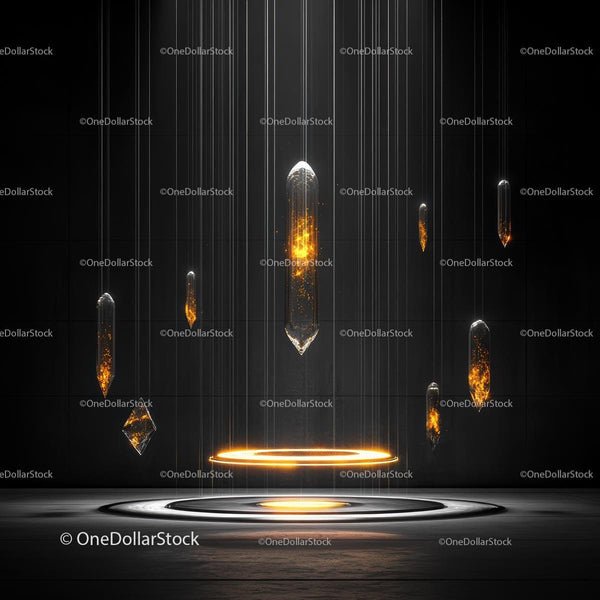 Futuristic Crystal Installation with Glowing Orange Light