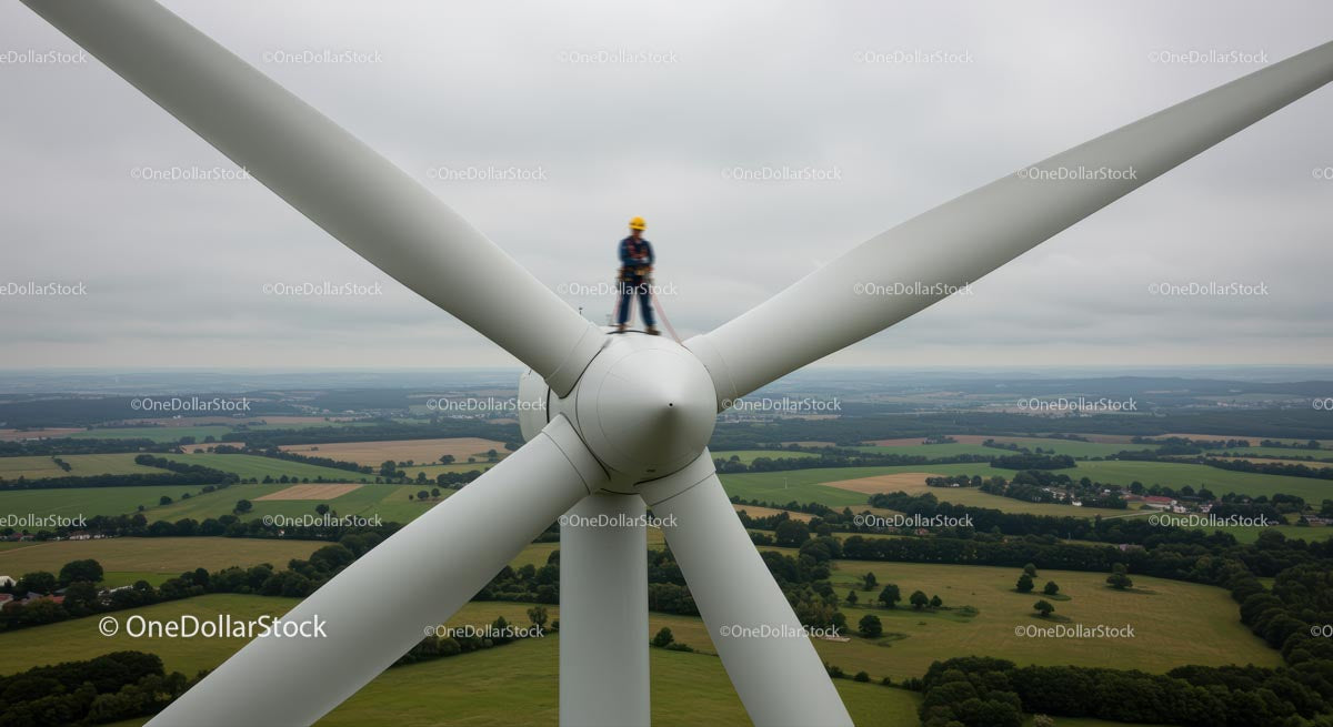 Engineer Performing Maintenance on Wind Turbine