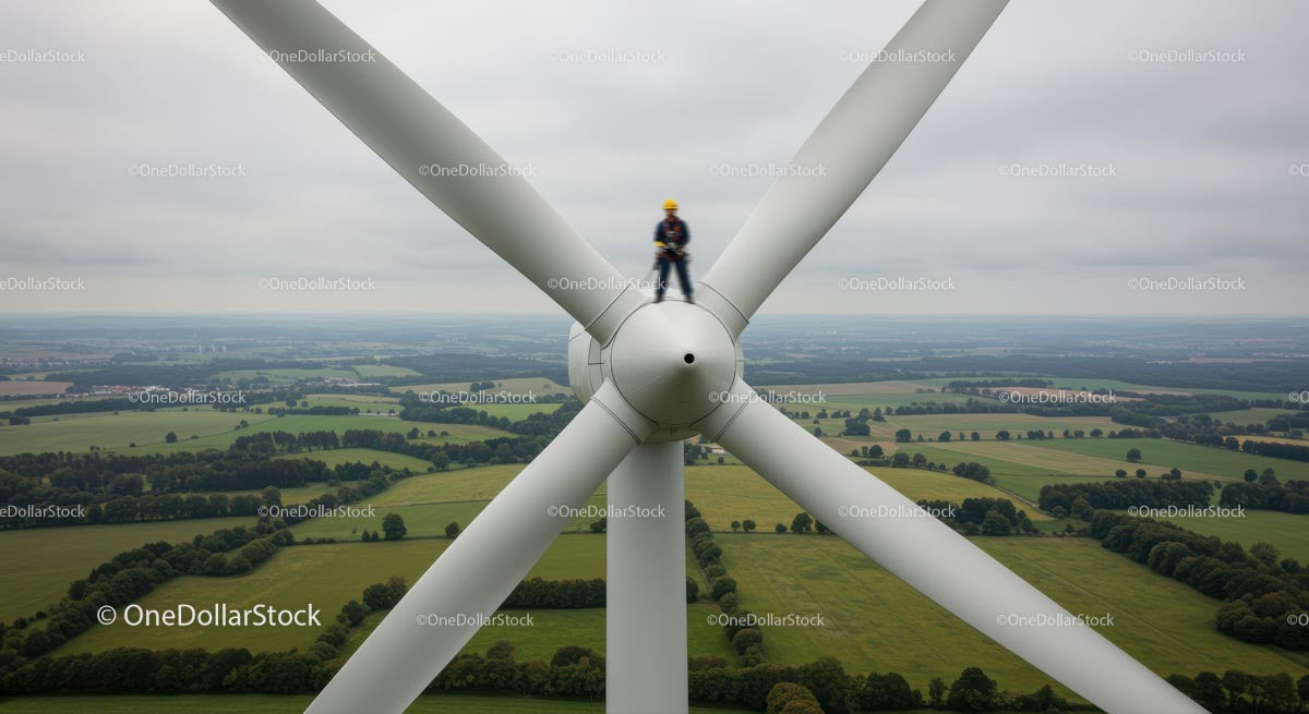 Technician Performing Maintenance on Wind Turbine
