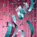 Dynamic Swirl of Pink and Blue Glass Fragments