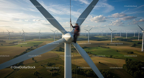 Engineer Performing Maintenance on Wind Turbine