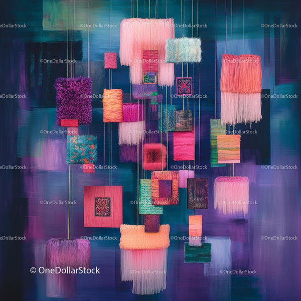 Vibrant Textile Installation with Fringe and Weaves