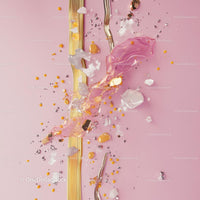 Abstract Modern Art with Gold Accents on Pink Background