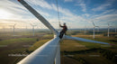 Aerial View of Maintenance on Wind Turbine in Green Fields