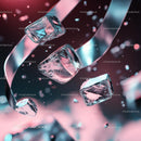 Floating Ice Cubes with Futuristic Metallic Ribbons