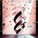 Metallic Spiral with Floating Elements on Pink Background