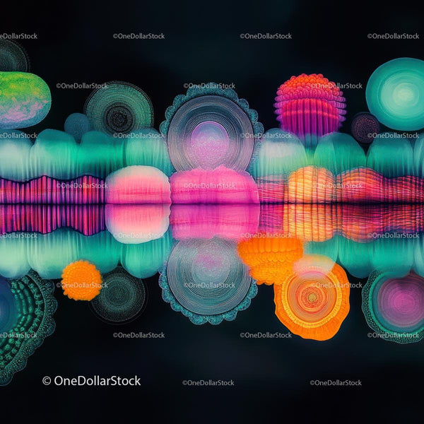 Vibrant Neon Abstract with Colorful Circles and Shapes