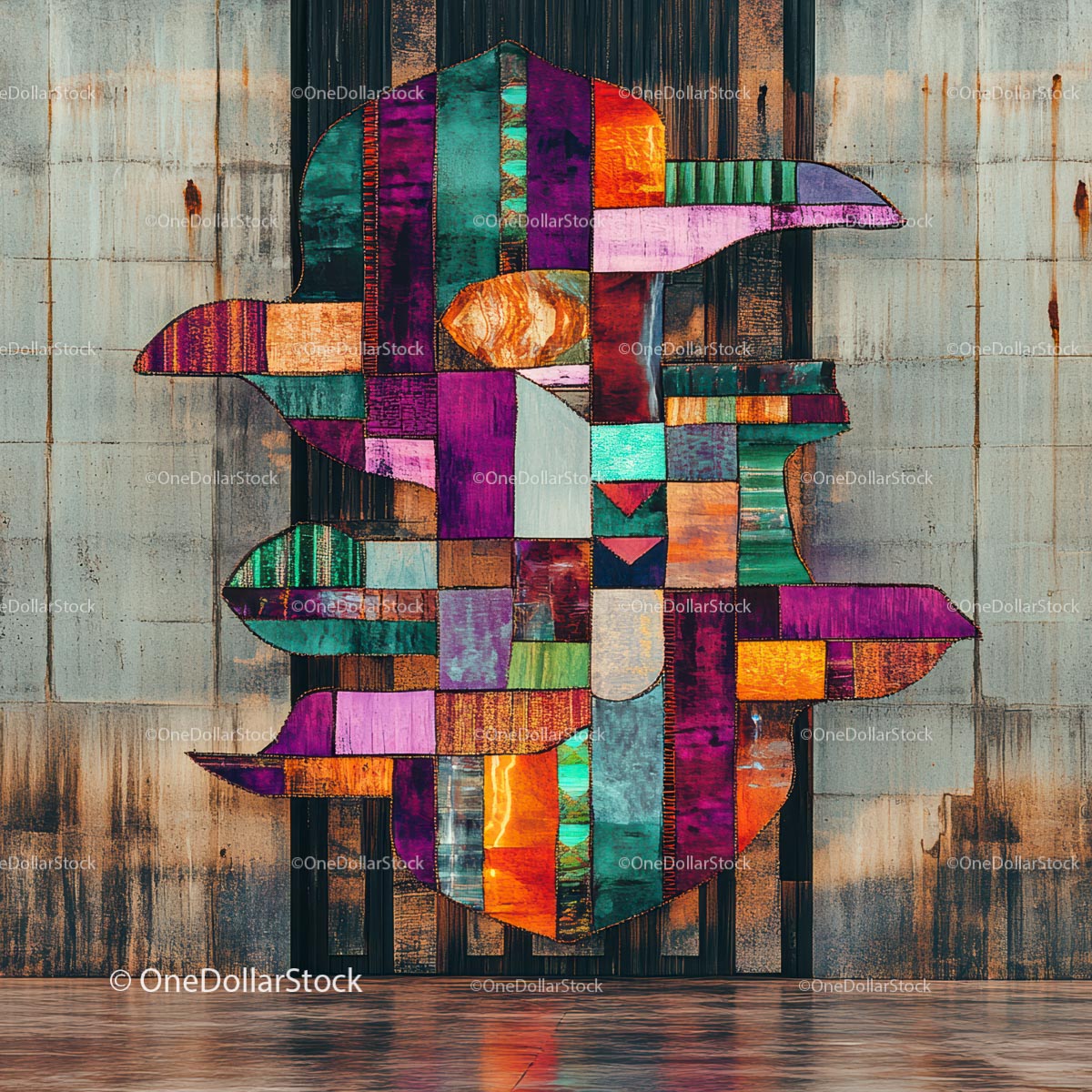 Żywy abstrakcyjny geometryczny mural na ścianie miejskiej