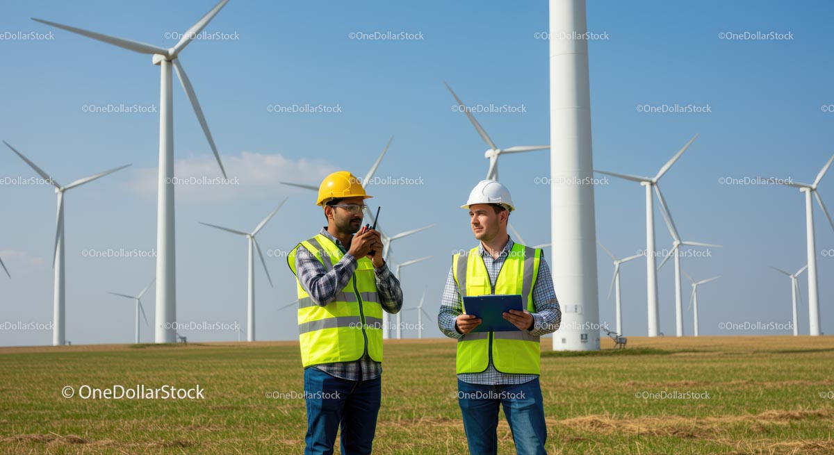 Engineers Discussing Operations at a Wind Farm