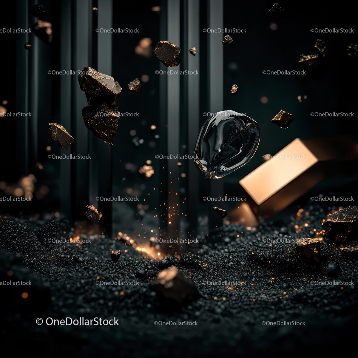 Abstract 3D Rendering with Floating Metallic Particles